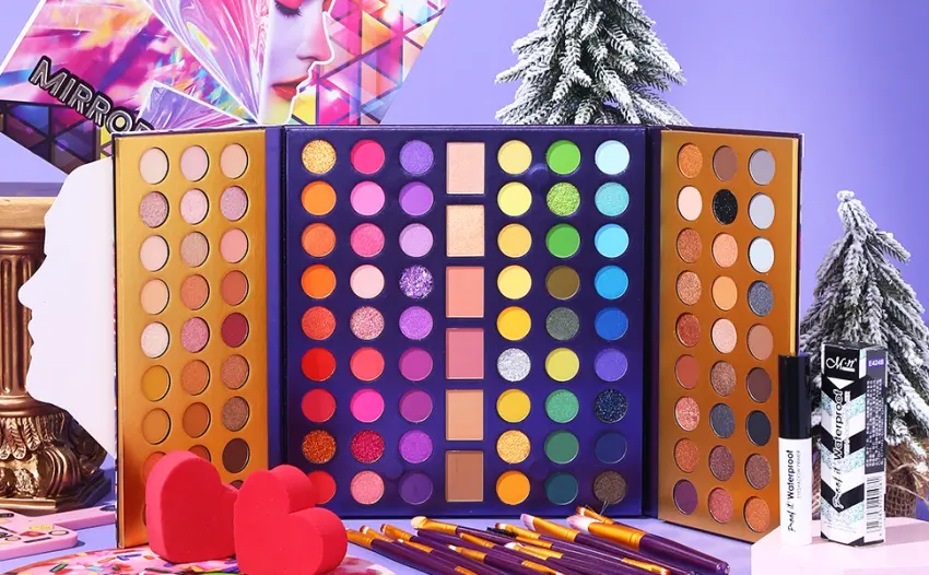 UCANBE 5pcs Eyeshadow Makeup Set -114 Shades MIRROR Eye Shadow Palette, 15 Soft Brushes Set, 1 Eye Primer Base, 2 Make up Blending Sponges, All In One Gift Kit - 114 colors eyeshadow palette set