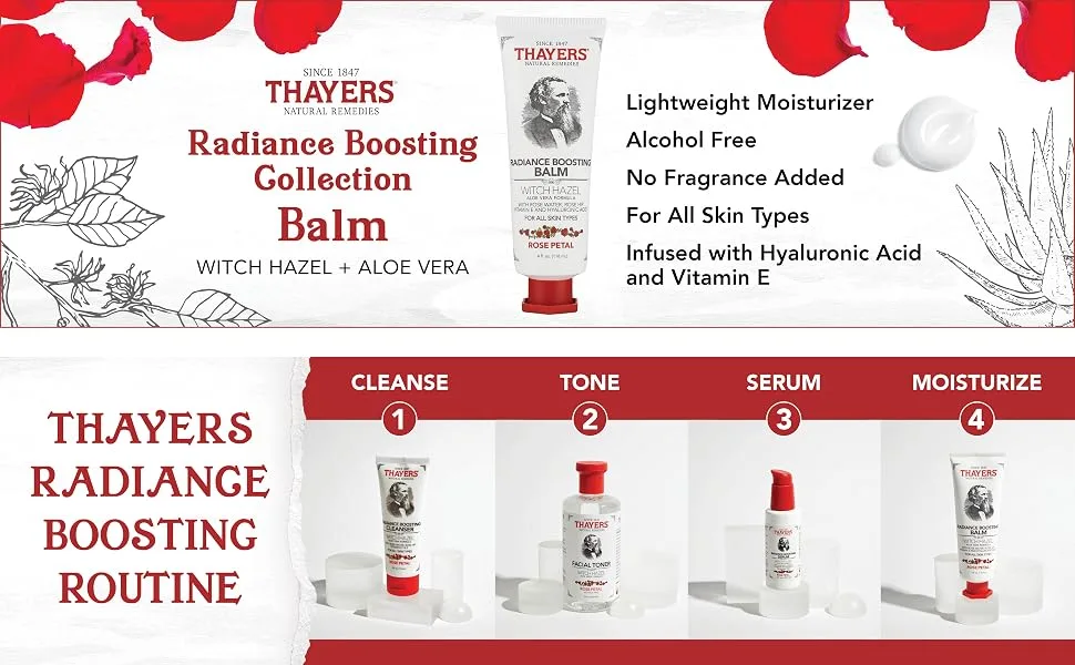 THAYERS Rose Petal Radiance Boosting Moisturizer with Hyaluronic Acid and Vitamin E, 4 Ounces Balm - Thayers Radiance Boosting Collection
