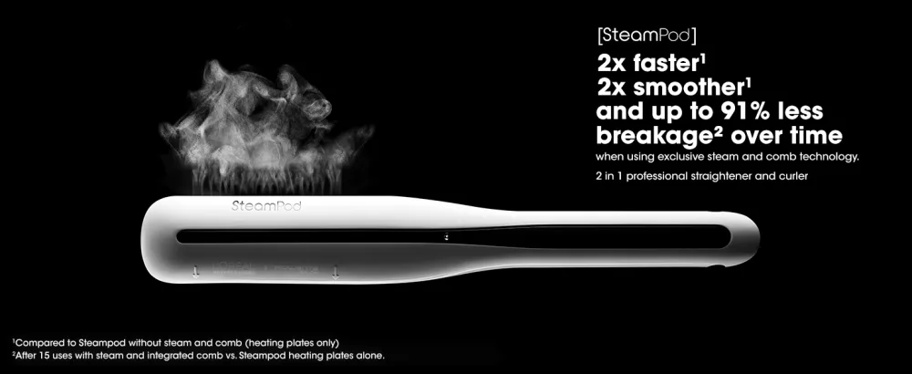 L’Oreal Professionnel Steampod | Steam Powered Flat Iron, Hair Straightener & Professional Styler - 2x Faster, 2x Smoother, 91% less breakage. 2 in 1 professional straightener and curler.