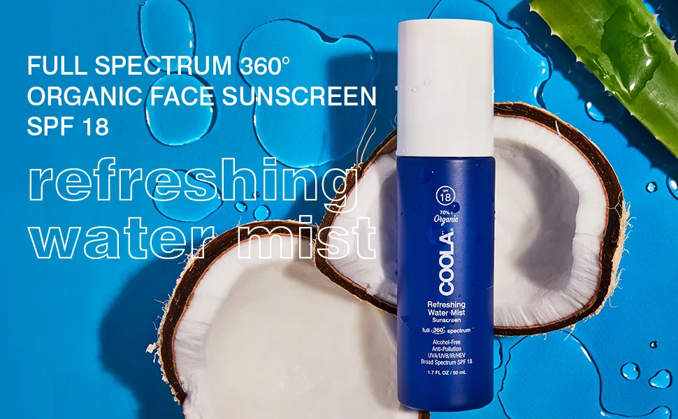 COOLA Organic Refreshing Water Mist Face Moisturizer with SPF 18, Dermatologist Tested Face Sunscreen with Plant-Derived BlueScreen Digital De-Stress Technology 1.7 Fl Oz (Pack of 1) - FULL SPECTRUM 360° REFRESHING WATER MIST ORGANIC FACE SUNSCREEN SPF 18