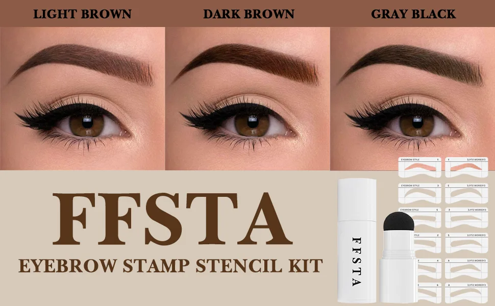Eyebrow Stamp Stencil Kit Eyebrow Stamping Kit Perfect Brows Stamp Kit Brow Stamp Shaping Kit Brow Stamp And Shaping Kit Waterproof (1P, Medium Brown) 6 Piece Set Medium Brown - eyebrow stamp stencil kit