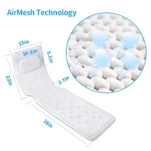 KR Bath Pillow Full Body - Luxury 3D Air Mesh Spa Bathtub Cushion for Neck Head Shoulder and Back Support - AirMesh Technology