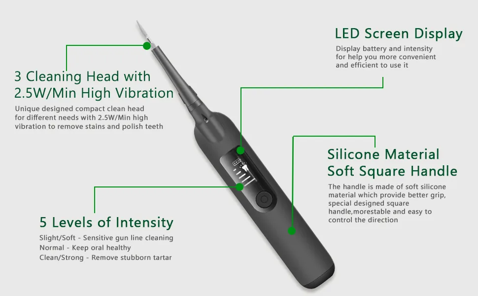 Electric Plaque Remover for Teeth, Tooth Cleaner Dental Calculus Remover Teeth Cleaning Kit with 5 Adjustable Modes,2 Replaceable Clean Heads and 1 Mouth Mirror Gray - teeth cleaning tools