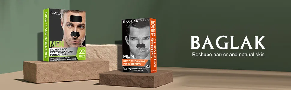 BAGLAK Men Blackhead Pore Strips, (28 Strips), Bamboo Charcoal, Deep Cleansing for All Skin types, Large Size For Nose+Face - product information 1