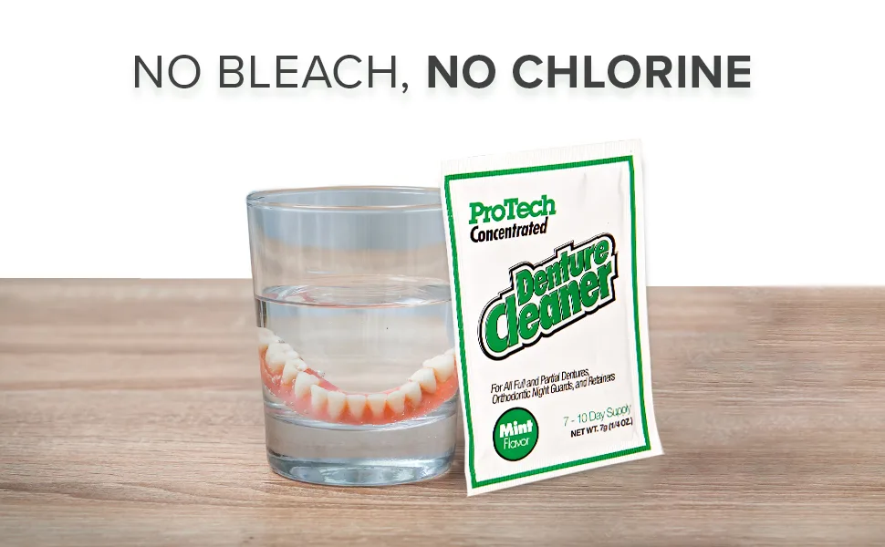 Protech Denture Cleaner 7g (3-Month Supply) Denture Cleanser Foils for Retainers, Nightguards, Mouthguards, and Dentures, Nicotine, Coffee and Iron Cleaning Foils, No Tablets, Long Lasting Packets 12 Pack - The Real Solution for Cleaning Mouthguards, Retainers, Aligners and Dentures