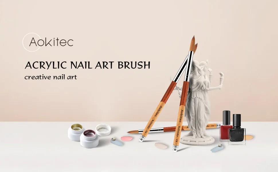 Aokitec Kolinsky Acrylic Nail Brush #22 Oval Sable Acrylic Brush for Nails Wood Nail Art Brush for Acrylic Application Polygel Brush Manicure Tool 22# Mix Wood - product information 4