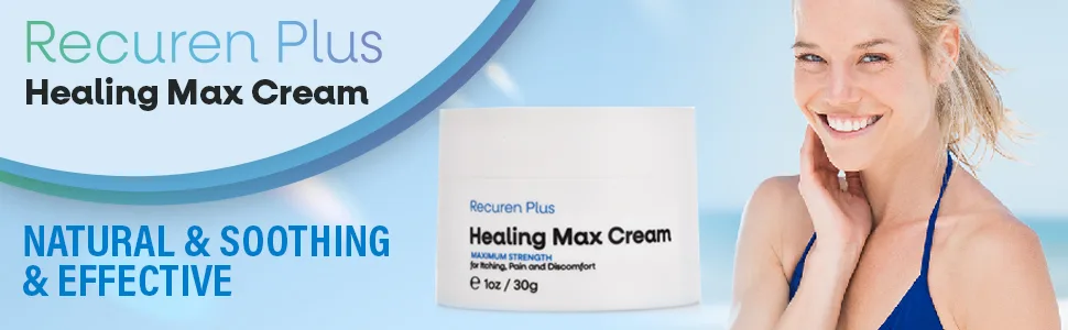 Recuren Plus Dermatitis Eczema Psoriasis Cream, Max Strength for Athletes Foot, Jock Itch, Urticaria, Rash, Rosacea, Acne, Ultimate Anti-Itch Solution 30g (1 Pack) - Healing Max Cream