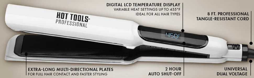 Hot Tools Nano Ceramic Digital Flat Iron, 1-1/2 inch 1-1/2 Inch PLATES - flatiron; flatirons; straightener; straighteners; ceramic; digital; fastpass; hottools; nanoceramic