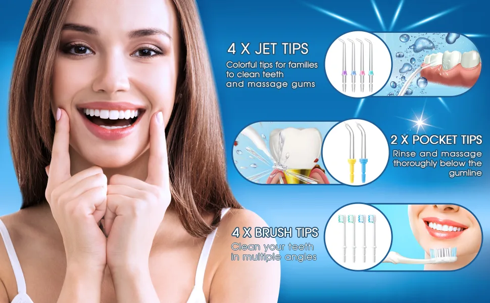 10 Pieces Replacement Tips Compatible with Water Flosser WP-100, WP-100W, WP-260 and More, Includes Classic Jet Tips, Brush Tips and Pocket Tips - product information 2