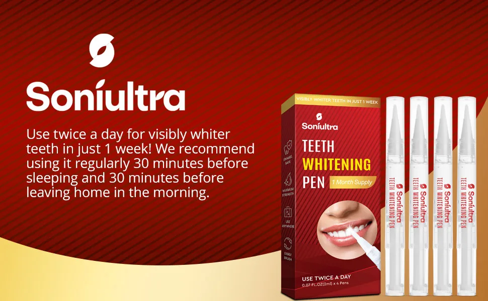 Teeth Whitening Pen, Use Twice a Day for Visibly Whiter Teeth in 1 Week, 4 Pens, 70+ Uses, 1 Month Supply Red - product information 1