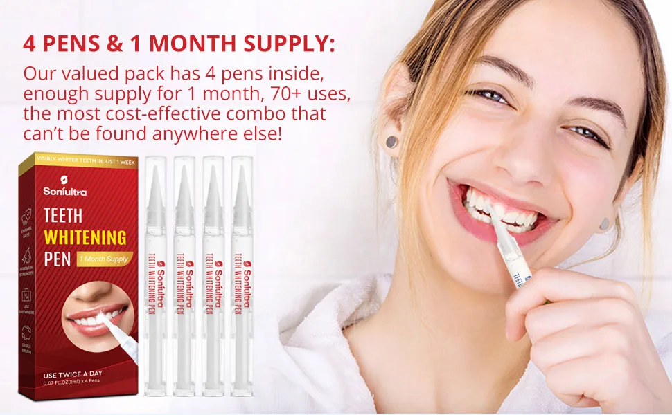 Teeth Whitening Pen, Use Twice a Day for Visibly Whiter Teeth in 1 Week, 4 Pens, 70+ Uses, 1 Month Supply Red - product information 3