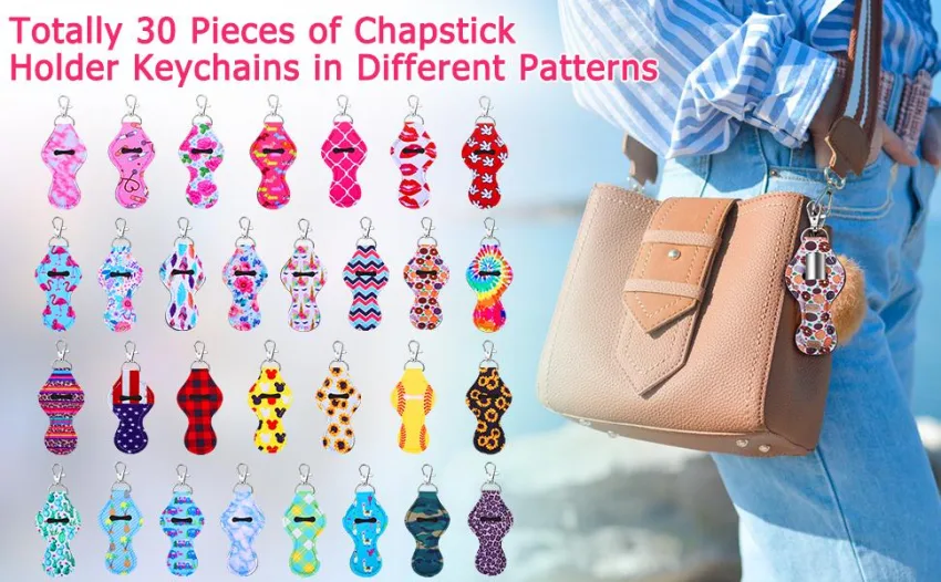 Chapstick Holder Keychain, Caffox 30Pcs Lip Balm Holder with Clip, Chapstick Lipstick Lipgloss Holder Bulk for Lanyards, Keychain - lip balm holder bulk