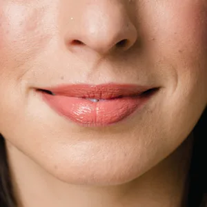Brush On Block Protective Lip Oil, Broad Spectrum SPF 32 Sunscreen, Coral (Warm Pink) - Coral on olive skin