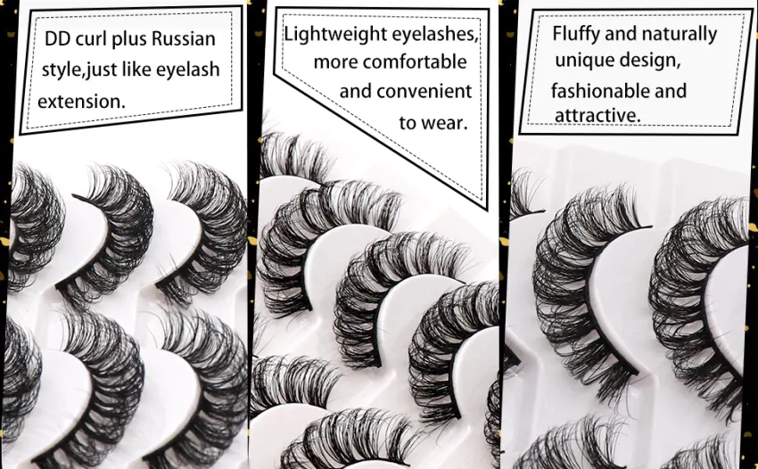 Veleasha Russian Strip Lashes DD Curl False Eyelashes Fluffy Wispy Faux Mink Lashes 10 Pairs Pack (D02) Russian Curl D02 - D02-3