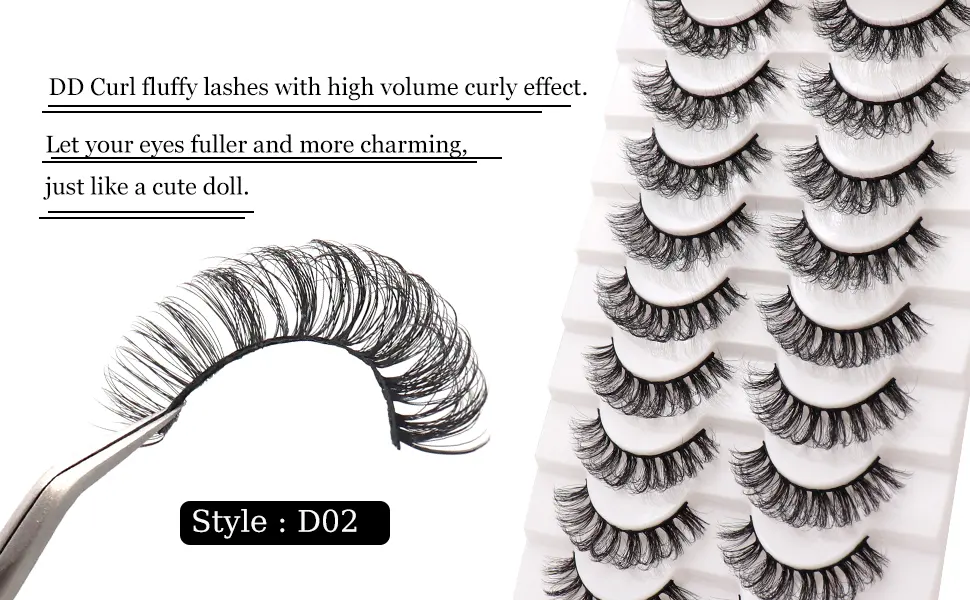 Veleasha Russian Strip Lashes DD Curl False Eyelashes Fluffy Wispy Faux Mink Lashes 10 Pairs Pack (D02) Russian Curl D02 - D02-4