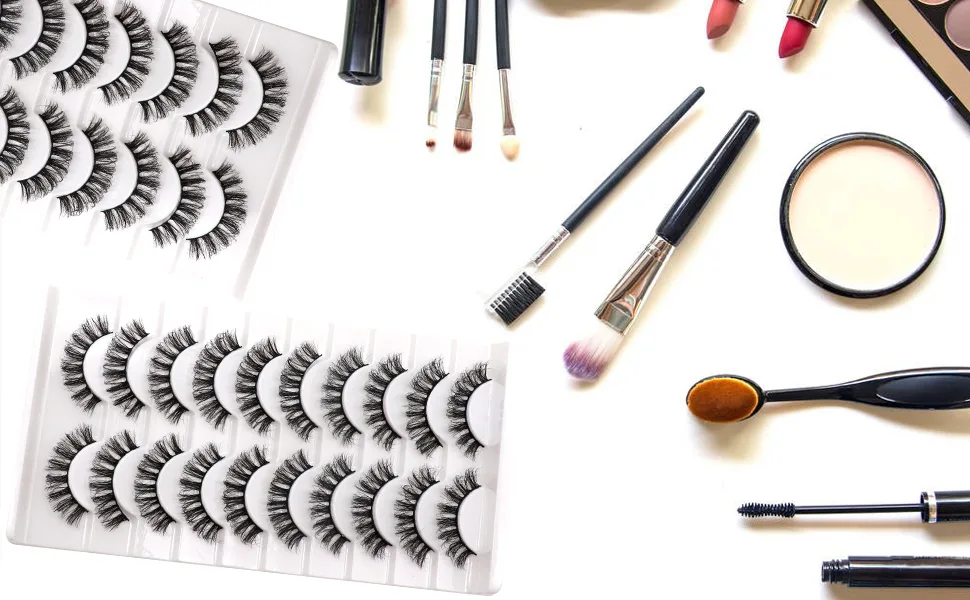 Veleasha Russian Strip Lashes DD Curl False Eyelashes Fluffy Wispy Faux Mink Lashes 10 Pairs Pack (D02) Russian Curl D02 - product information 3