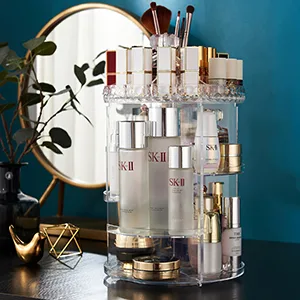 360 Rotating Makeup Organizer, Make up Beauty Organizer Vanity Cosmetic Carousel Spinning Storage Acrylic Diamond Crystal Caddy for Bathroom Countertop Perfume Lipstick Makeup Brush Holder - makeup organizer