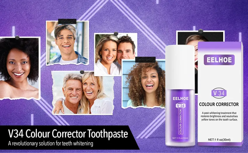 V34 Colour Corrector Teeth Toothpaste, Teeth Whitening Toothpaste Conceals Stains and Improves Teeth Brightness and Reduce Yellowing (Purple) - product information 1