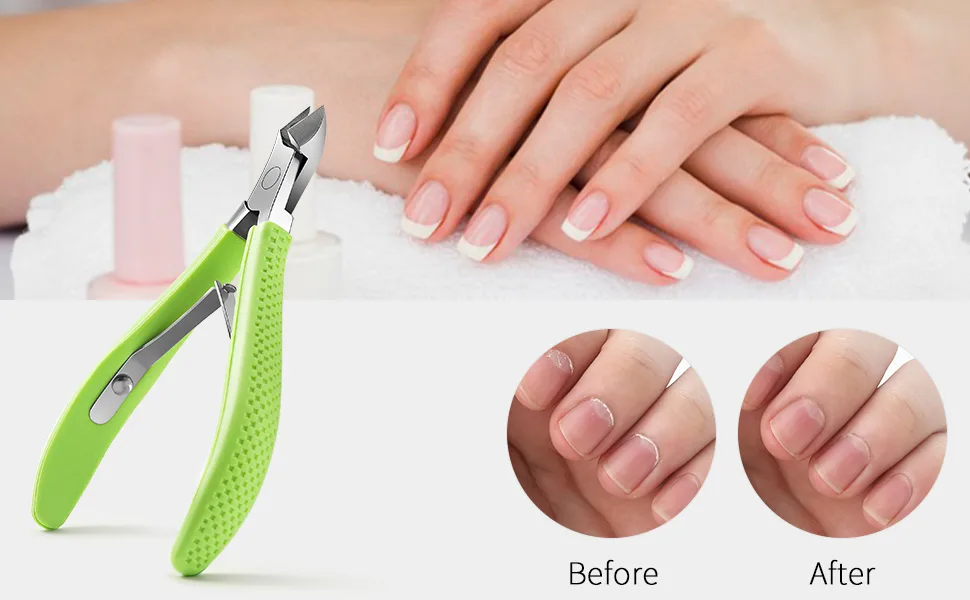 FVION Cuticle Clippers – Small Cuticle Trimmer, Rubber Coated Handle Manicure Tools – Full Jaw Cuticle Cutter for Nails (9mm) Green - product information 5