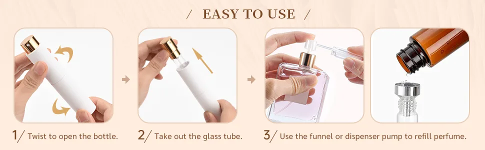 10ml Portable Refillable Perfume Empty Spray Bottle Upgraded Perfume Atomizer with Funnel Filler and Refill Pump for Outdoor Traveling (Black) - Easy to Use