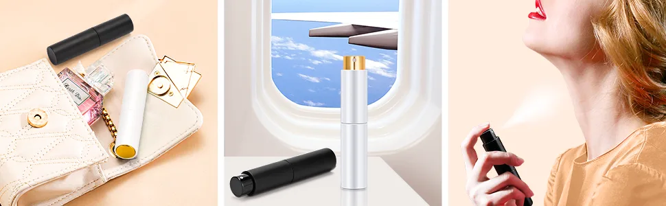 10ml Portable Refillable Perfume Empty Spray Bottle Upgraded Perfume Atomizer with Funnel Filler and Refill Pump for Outdoor Traveling (Black) - Portable Design