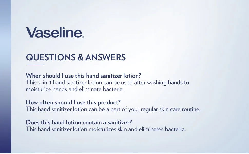 Vaseline Hand Sanitizer Lotion Hydrating Skincare 2-in-1 Moisturizer and Kills Germs , White, 5.1 Fl Oz (Pack of 4) - product information 3