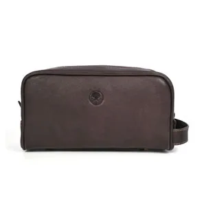 Aaron Leather Goods Leather Toiletry Bag for Men and Women Brown 10.5 Inch (Cerulean) - dswd