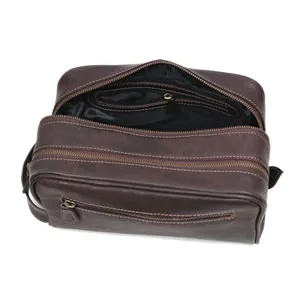 Aaron Leather Goods Leather Toiletry Bag for Men and Women Brown 10.5 Inch (Cerulean) - wb21