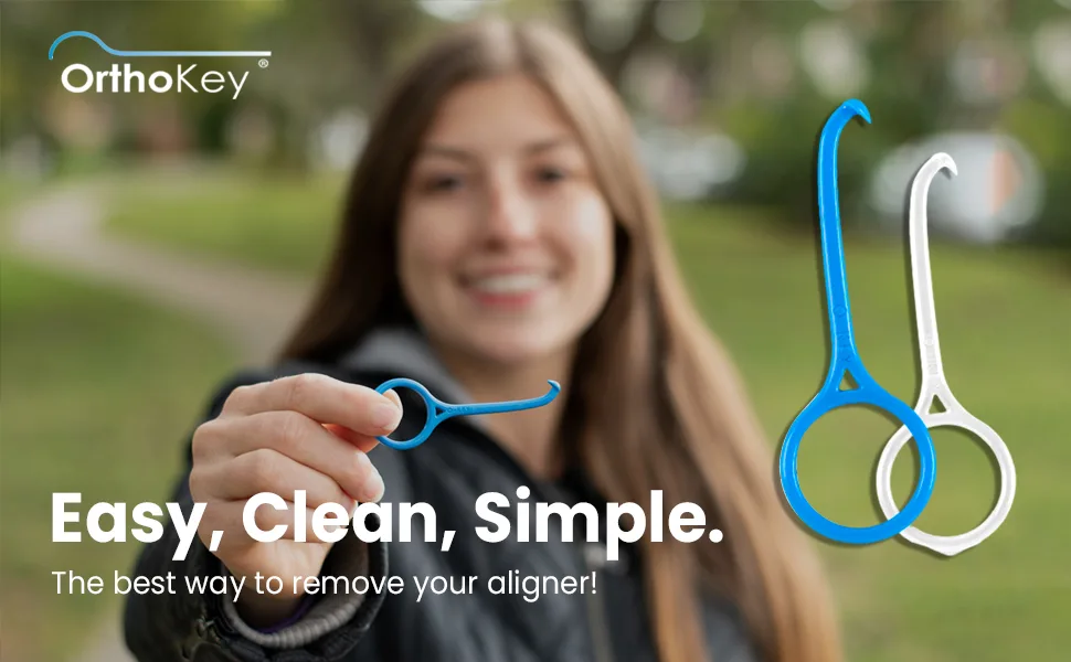 OrthoKey Clear Aligner Removal Tool — Grabber Tool for Invisible Removable Braces and Retainers — Retainer Cleaner - Fits Into a Dental Carrying Case or Aligner Case — Small Size, Blue (4-Pack) - remover removal retainer hook tools tray braces clear aligners ortho cases chewies trays wax kit