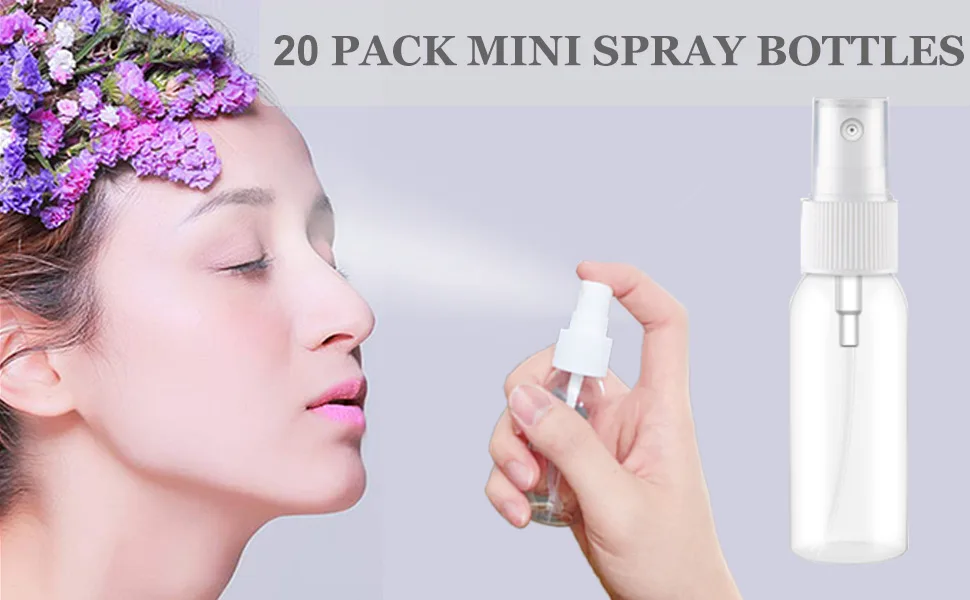 MEACOLIA 20 Pack 30ml(1oz) Extra Fine Mist Mini Clear Spray Bottles with Atomizer Pump Sprayer Bulk Refillable Reusable Empty Plastic Travel Size Bottles for Essential Oils,Cleaning,Perfumes 20 Count (Pack of 1) - product information 2