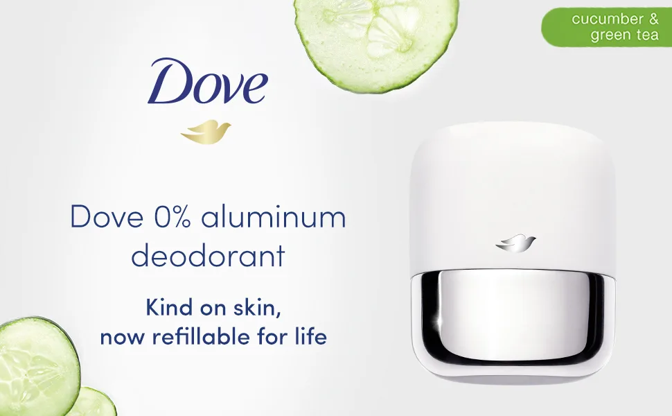 Dove Refillable Deodorant Starter Kit Deodorant For Women Cucumber & Green Tea 0% Aluminum 1.13 oz Cool - Dove 0% aluminum deodorant, kind on skin, now refillable for life.