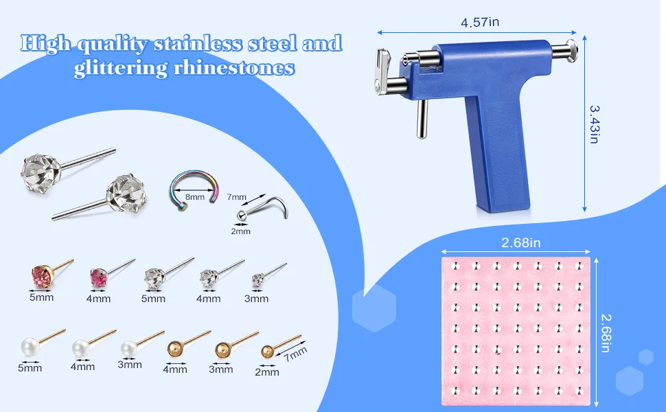 158 Pieces Ear Piercing Kit Nose Ear Piercing Disposable Ear Piercing Tool Body Ear Nose Navel Piercing Machine Ear Piercing Machine Piercing Stud Earrings for Women Girls (Black) - product information 2