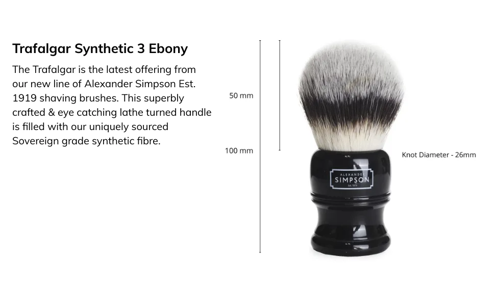 Alexander Simpson Trafalgar Synthetic Shaving Brush - Simpson Shaving Brushes - Faux Ivory Handle (T3 Ebony) - product information 5