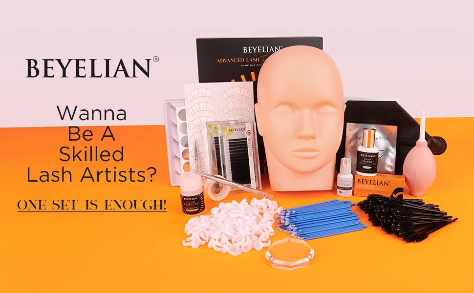 Eyelash Extension Kit,with lash Mannequin Head Lash Practice training kit Professional lash extension supplies Tool for Lash Training by BEYELIAN 361 Piece Set - lash practice kit