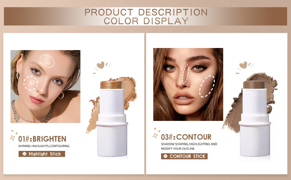 ONLYOILY 4 Pcs Makeup Sticks for Eternal Youth, Contour Stick, Highlighter Stick, Blush Stick & Moisturizer, Multi Face Makeup Set, Great For Gift #1+#3+#6+Moisturizer - contour stick, highlighter stick, blush, blush stick