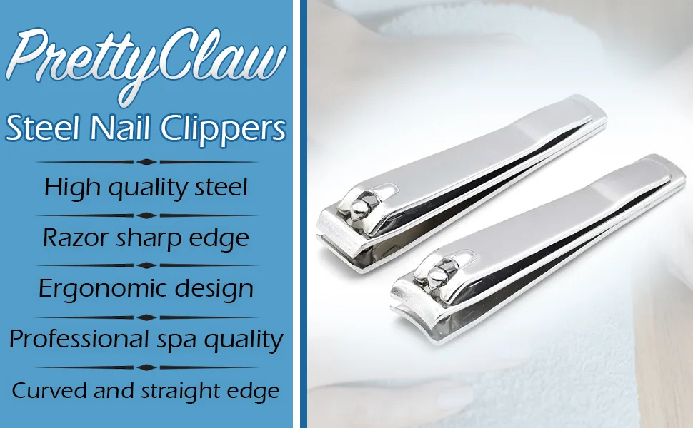 PrettyClaw | Nail Clipper Sharp Edge Finger Toe Nail Cutter Nail Trimmer Stainless Steel (Curve & Straight Edge) - PrettyClaw Clippers Curve & Straight