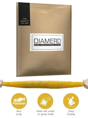 Diamerd - Premium African Net Bath Sponge, Stretches to Approximately 67", Body Exfoliating Cloth, Woven Net, Long Body Scrubbing Net, Back Scrubber, Body Exfoliating Net (Yellow) - DIAMERD AFRCIAN NET YELLOW PACKAGING AND STRETCHED