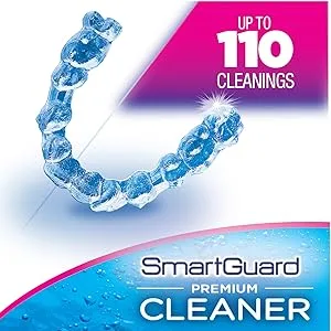 SmartGuard Premium Cleaner Crystals & Cleaning Case -(110 Cleanings)- Removes Stain, Plaque, & Bad Odor from Clear Braces, Dentures, Night Guards, Mouth Guard, & Retainers. - 110 days of cleanings