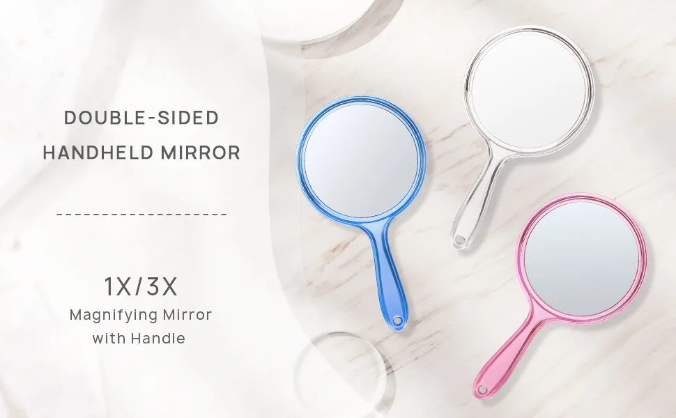 OMIRO Hand Mirror, Double-Sided Handheld Mirror 1X/3X Magnifying Mirror with Handle, Set of 3 (Clear) - omiro hand mirror