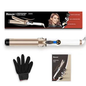 Hoson 1 1/2 Inch Curling Iron Large Barrel, 1.5 Long Barrel Curling Wand Dual Voltage, Ceramic Tourmaline Coating with LCD Display, Glove Include - curling iron