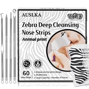 AUSLKA Zebra Blackhead Pore Strips (60 Counts), with Blackhead Remover Comedone Extractor Acne Removal Kit, Deep Cleansing Charcoal Strips Zebra Pore Strips - 60 Strips - product information 2