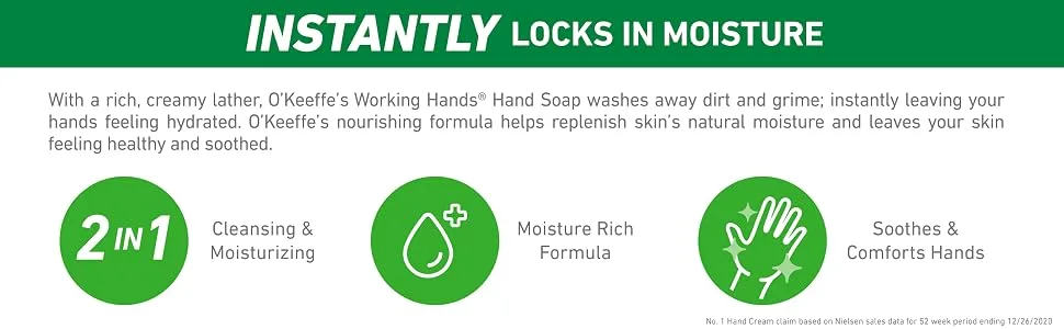 O'Keeffe's Working Hands Hand Cream, 3 Ounce Tube and Working Hands Moisturizing Hand Soap 12 Ounce Pump , White - product information 3