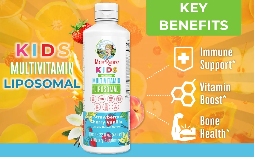 MaryRuth Organics Multivitamin for Kids Immune Support Supplement - 30 Servings - Kids Multivitamin Liposomal