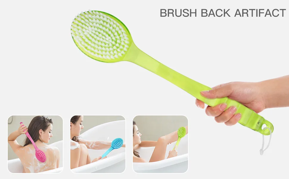 YEEPSYS Bath Brush with Bristles 1 PC Long Handle for Exfoliating Back, Body, and Feet, Bath and Shower Scrubber Red plastic 1PC - product information 2