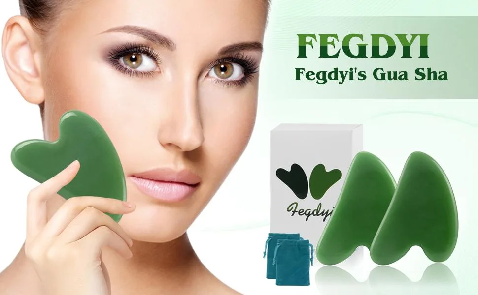 2 Pcs Gua Sha Massage Tool for Jade Stone for Face Massager Skin Scraping Massager Natural Jade Gua Sha Board for Face and Body (Dark Green) - Gua Sha Massage Tool
