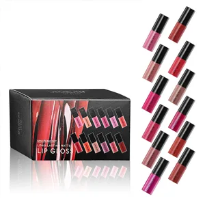 12Pcs Travel Suit Waterproof Long Lasting Matte Lip Gloss Sample Size Liquid Lipstick Black - lamuseland