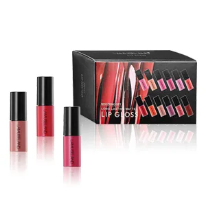 12Pcs Travel Suit Waterproof Long Lasting Matte Lip Gloss Sample Size Liquid Lipstick Black - lip gloss