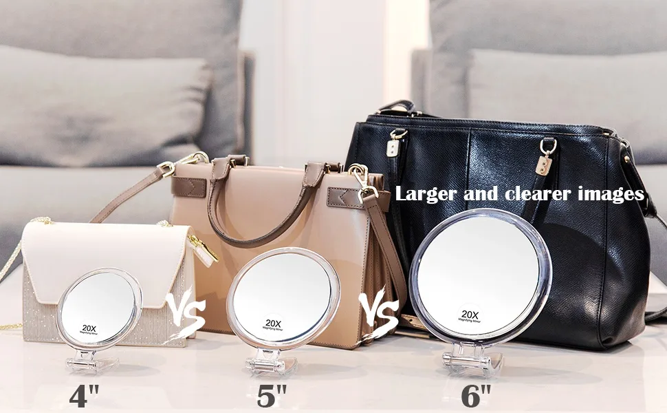 MIYADIVA Hand Mirror with Handle - 1x/10x Magnifying Mirror (Double Sided) - Portable Folding Handheld Mirror with Stand for Makeup/Travel 10x Magnification - Clear - 20x magnifying mirror