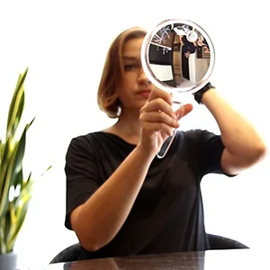 MIYADIVA Hand Mirror with Handle - 1x/10x Magnifying Mirror (Double Sided) - Portable Folding Handheld Mirror with Stand for Makeup/Travel 10x Magnification - Clear - hand mirrors with handle