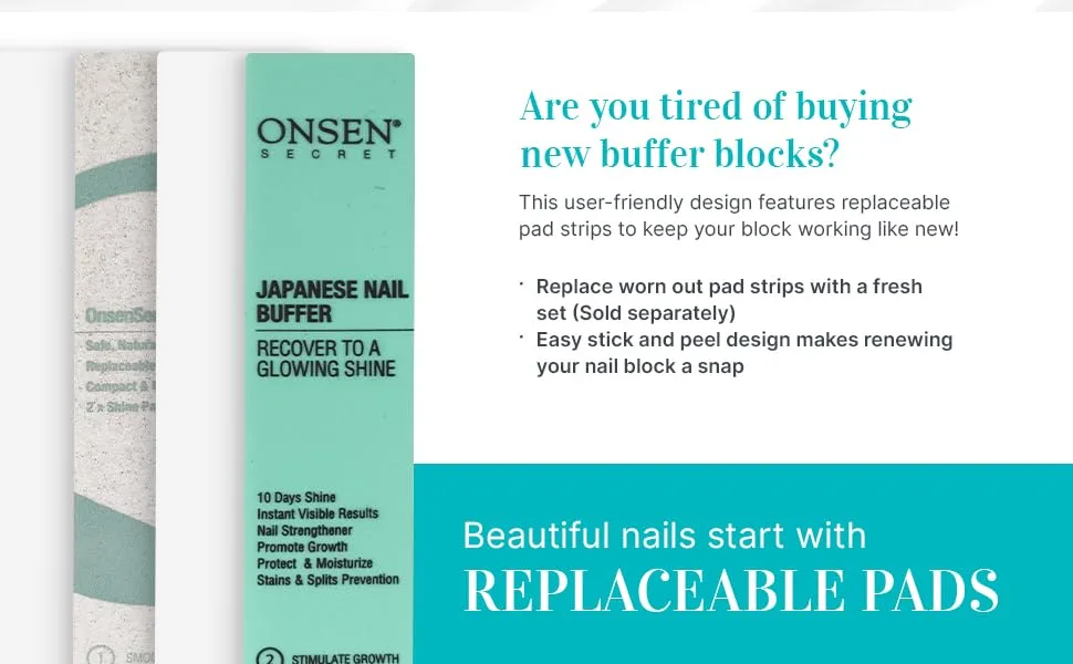 Onsen Secret Professional Nail Buffer Replacement Pads, Ultimate Shine Nail Buffing Pads w/ 3 Way Buffing Methods - 4 Combo Pads Only - 1 Pack Nail Buffer Replacement Pads - Combo 1 Pack - Nail Buffer Block Replacement Strips File Smooth Shine Mini Natural Polisher 3 Sides
